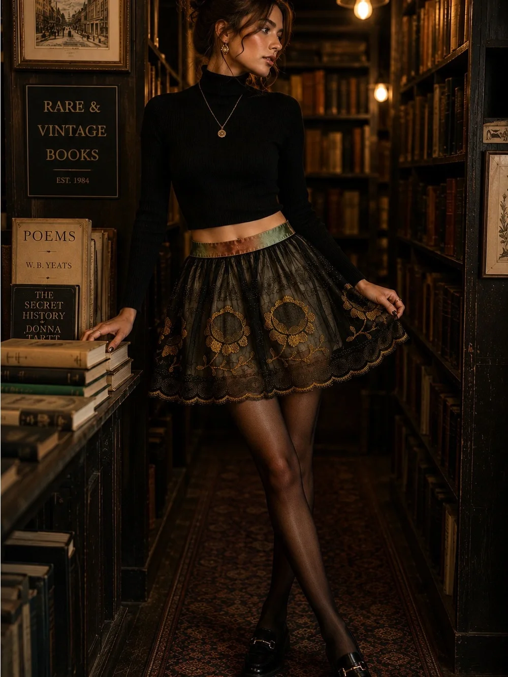 Free People Gold Floral Layered Embroidered Mesh Skirt Boho Whimsigoth Fairycore